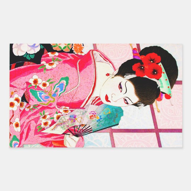 Pegatina Rectangular Belleza japonesa de Guay Lady Geisha arte aficiona (Anverso)
