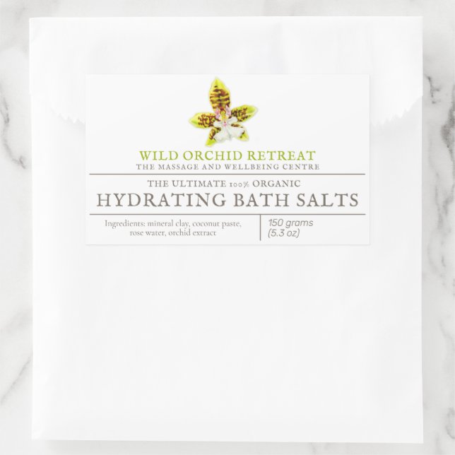 Pegatina Rectangular Belleza producto orquídea verde acuarela arte (Bolso)