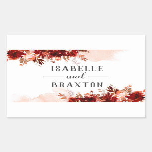 Pegatina Rectangular Belleza Rústica Borde Floral Monograma Otoño Boda