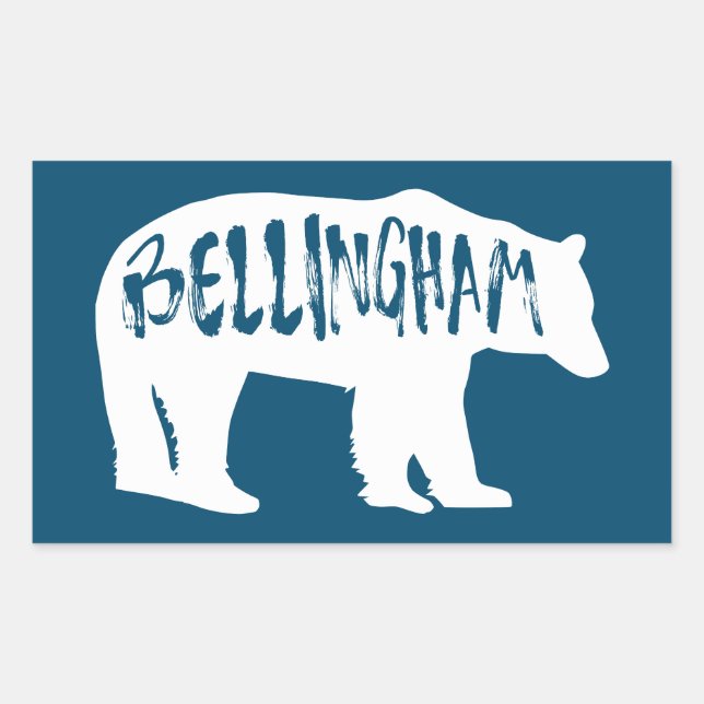 Pegatina Rectangular Bellingham Washington Bear (Anverso)