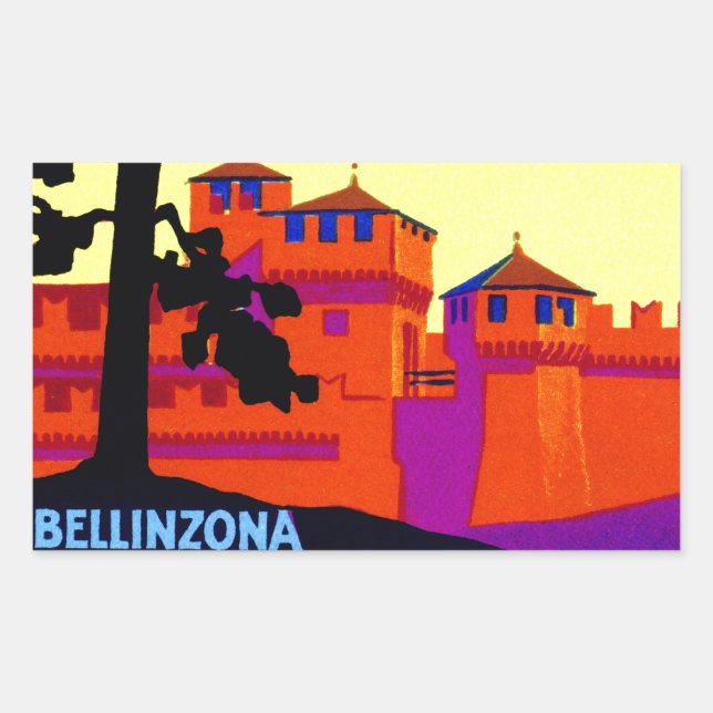 Pegatina Rectangular Bellinzona Suiza 1925 (Anverso)