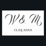 Pegatina Rectangular Bello negro y blanco<br><div class="desc">Los pegatinas perfectos para el diseño de fondo relacionado con bodas, este artículo presenta un esquema de color blanco y negro. Con una letra negra escrita en un fondo blanco, las iniciales de la pareja están en el centro con la fecha boda debajo. Elija entre varias formas. ¡Personaliza el tuyo...</div>