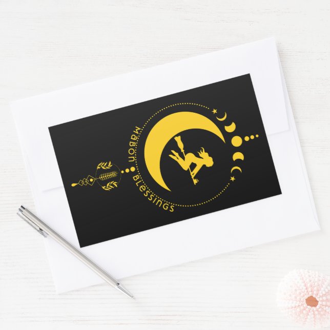 Pegatina Rectangular Bendiciones de Mabon, bruja, luna, trigo (Sobre)