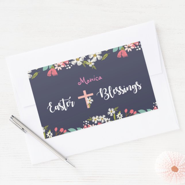 Pegatina Rectangular Bendiciones de Pascua de las Flores de Cristo Autó (Sobre)