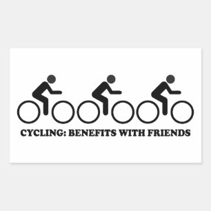 Pegatina Rectangular Beneficios del Ciclismo con Amigos