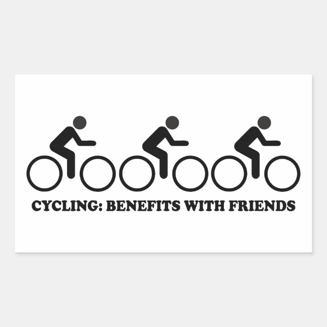 Pegatina Rectangular Beneficios del Ciclismo con Amigos (Anverso)