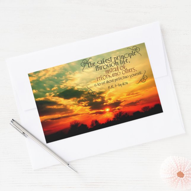 Pegatina Rectangular Benjamin Haydon Cita Inspiradora "Perfectando" (Sobre)