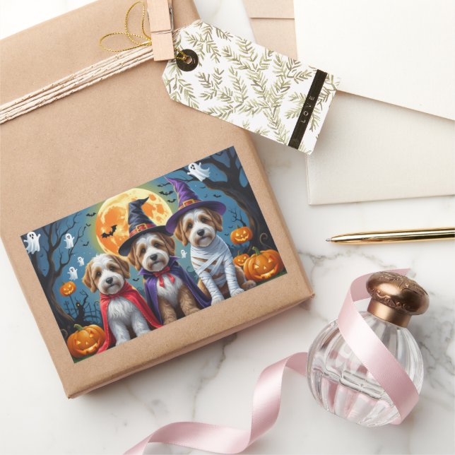 Pegatina Rectangular Bernedoodle Dogs Pumpkin Halloween Funny (Regalar)