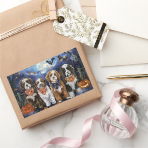 Pegatina Rectangular Bernedoodle Halloween Spooky