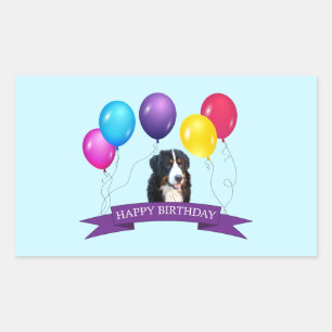 Pegatina Rectangular Bernese Mountain Dog Happy Birday