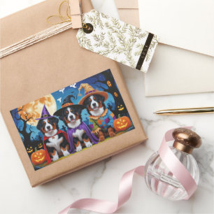 Pegatina Rectangular Bernese Mountain Dogs Pumpkin Halloween Funny