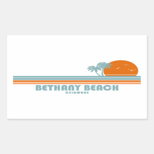 Pegatina Rectangular Bethany Beach Delaware Sun Palm Trees