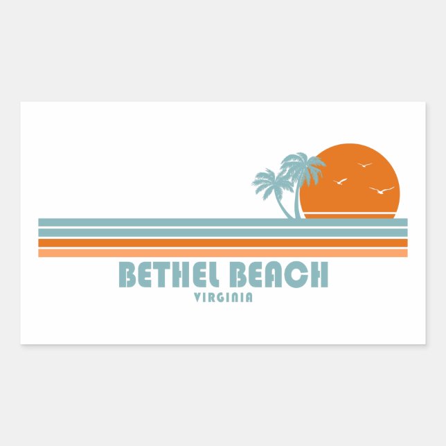 Pegatina Rectangular Bethel Beach Virginia Sun Palm Trees (Anverso)