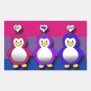 Pegatina Rectangular Bi Love Bi Pride Cute pingüinos