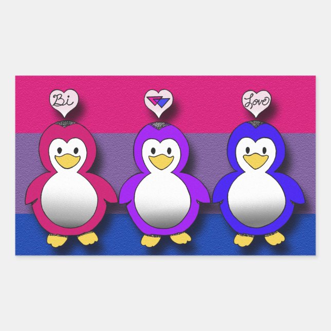 Pegatina Rectangular Bi Love Bi Pride Cute pingüinos (Anverso)