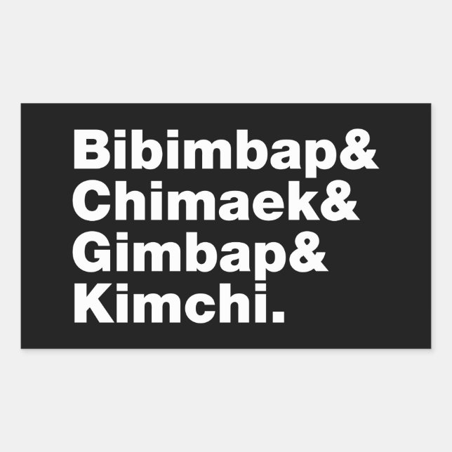 Pegatina Rectangular Bibimbap y Chimaek, Gimbap y Kimchi. Alimentos cor (Anverso)