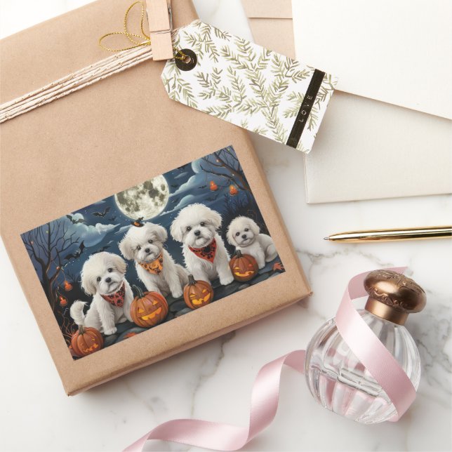 Pegatina Rectangular Bichon Frise Halloween Espeluznante (Regalar)