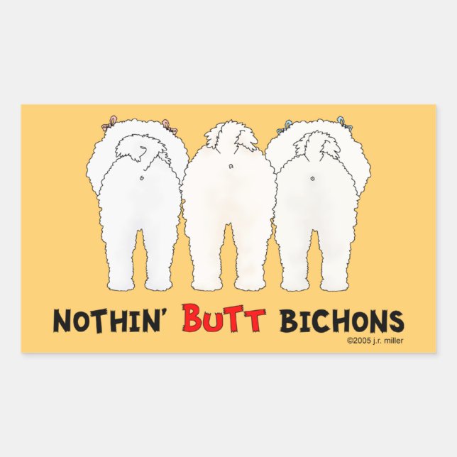 Pegatina Rectangular Bichons de nada' Butt (Anverso)