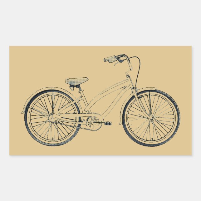 Pegatina Rectangular bicicleta de crucero retro (Anverso)