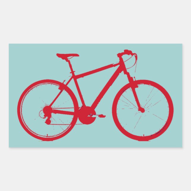 Pegatina Rectangular bicicleta roja, ciclismo (Anverso)