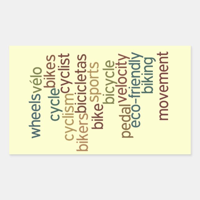 Pegatina Rectangular bicycle word cloud (Anverso)