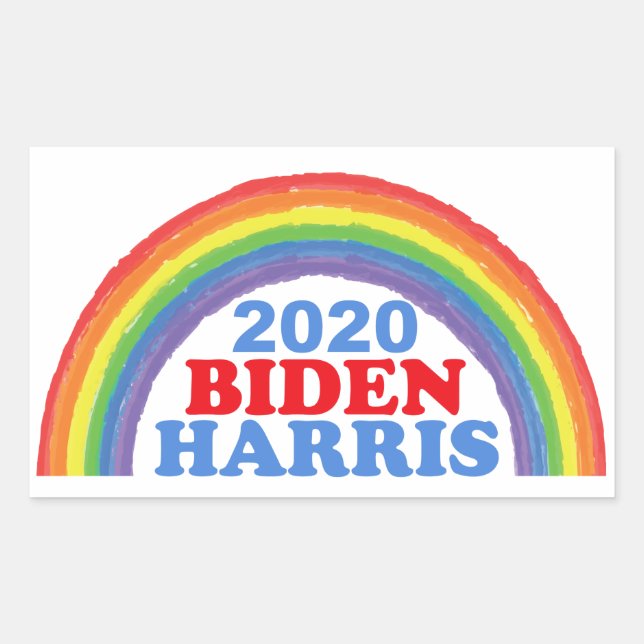 Pegatina Rectangular Biden Harris 2020 Rainbow (Anverso)