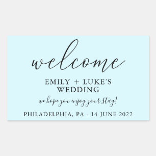 Pegatina Rectangular Bienvenida de casamiento personalizado azul claro