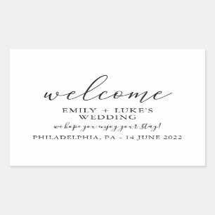Pegatina Rectangular Bienvenida de la boda blanca personalizada