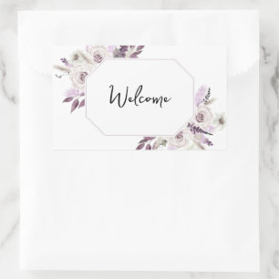 Pegatina Rectangular Bienvenido Floral Lila Púrpura