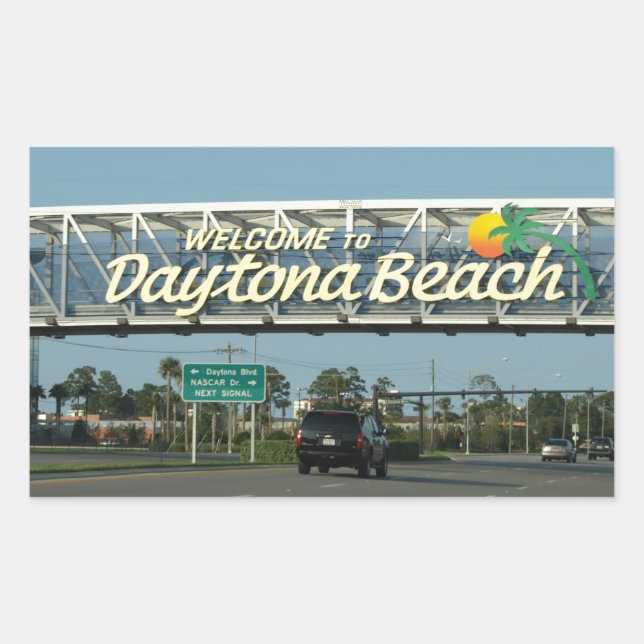 Pegatina Rectangular Bienvenidos a Daytona Beach (Anverso)