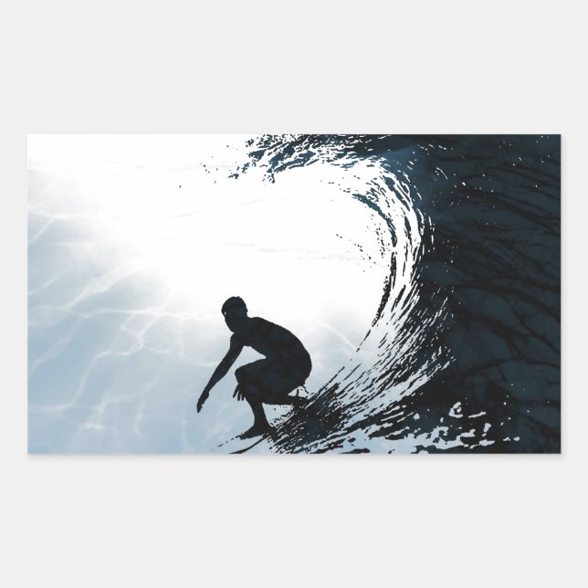 Pegatina Rectangular Big Wave Surfer (Anverso)