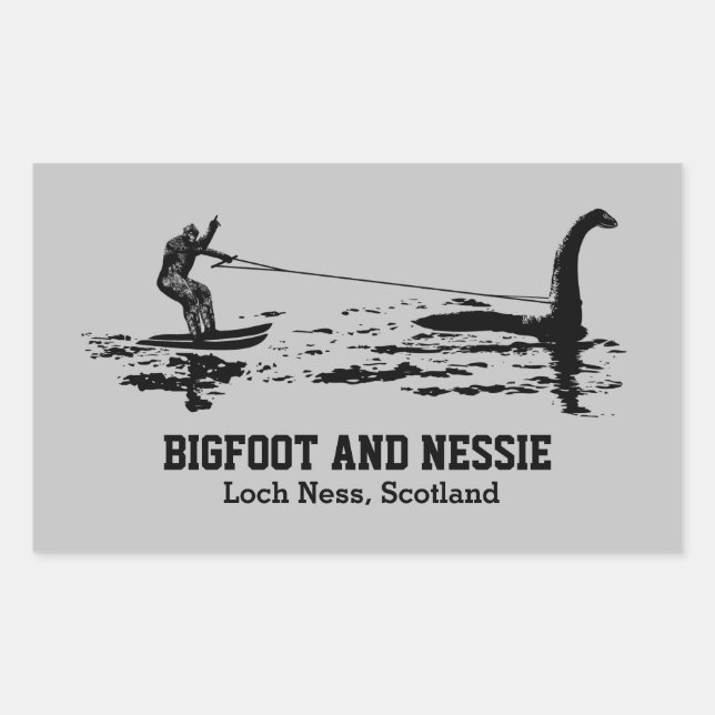 Pegatina Rectangular Bigfoot y Nessie Loch Ness Texto personalizado Squ (Anverso)