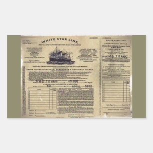 Pegatina Rectangular Billete para RMS Titanic 1912
