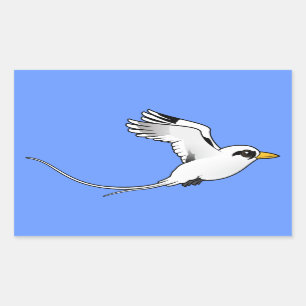 Pegatina Rectangular Birdorable Blanco-ató Tropicbird en vuelo