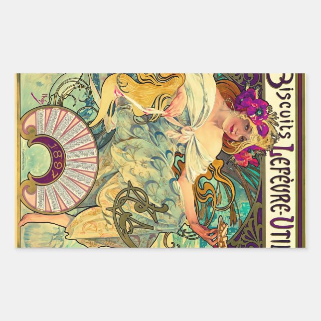 Pegatina Rectangular Biscuits Lefevre-Utile de Alphonse Mucha (1896) (Anverso)