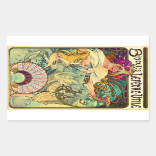 Pegatina Rectangular Biscuits Lefevre-Utile de Alphonse Mucha (1896)
