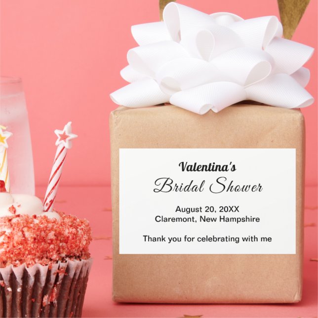 Pegatina Rectangular Black and White Typography Bridal Shower (Fiesta)