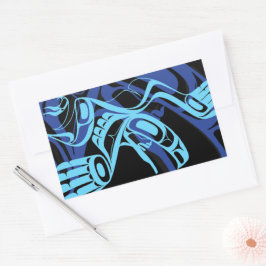 Pegatina Rectangular Black Blue Haida Eagle Thunder Bird Arte Nativo