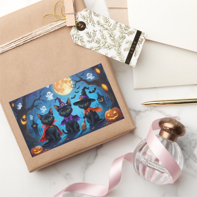 Pegatina Rectangular Black Cats Pumpkin Halloween Funny (Regalar)