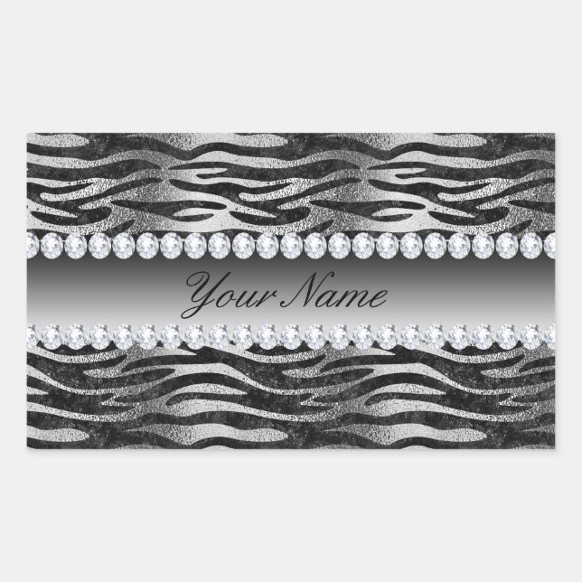 Pegatina Rectangular Black Faux Relieve metalizado Zebra Stripes on Sil (Anverso)