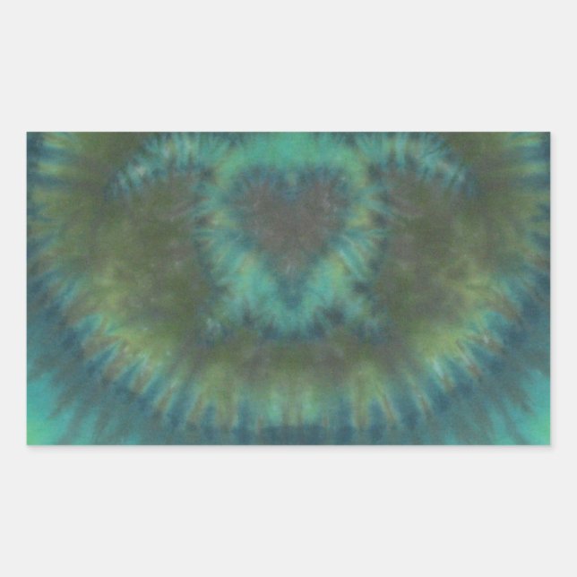 Pegatina Rectangular Black Green Love Turtles Heare Tie Dye (Anverso)