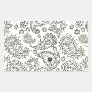 Pegatina Rectangular Black Paisley on White