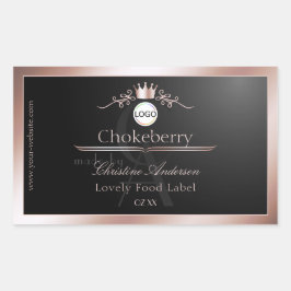Pegatina Rectangular Black Product Label Rose Gold Frame Logo Monogram