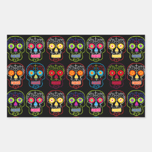 Pegatina Rectangular Black Sugar Skull