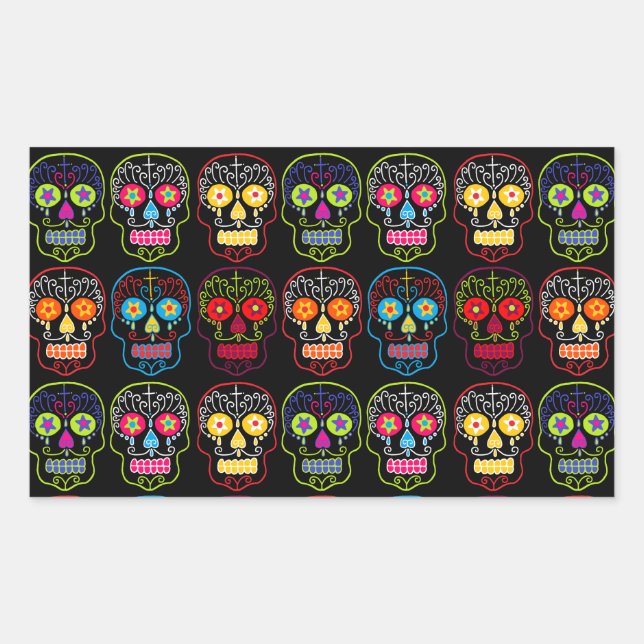 Pegatina Rectangular Black Sugar Skull (Anverso)