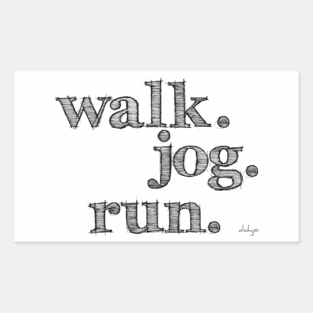 Pegatina Rectangular BLACK WALK JOG RUN (fuente SHADED) (Anverso)