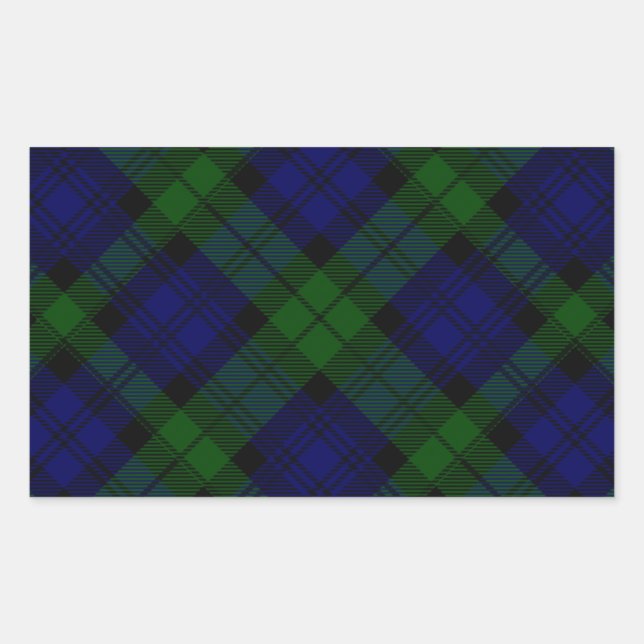 Pegatina Rectangular Black Watch Tartan Blue Green Plage (Anverso)