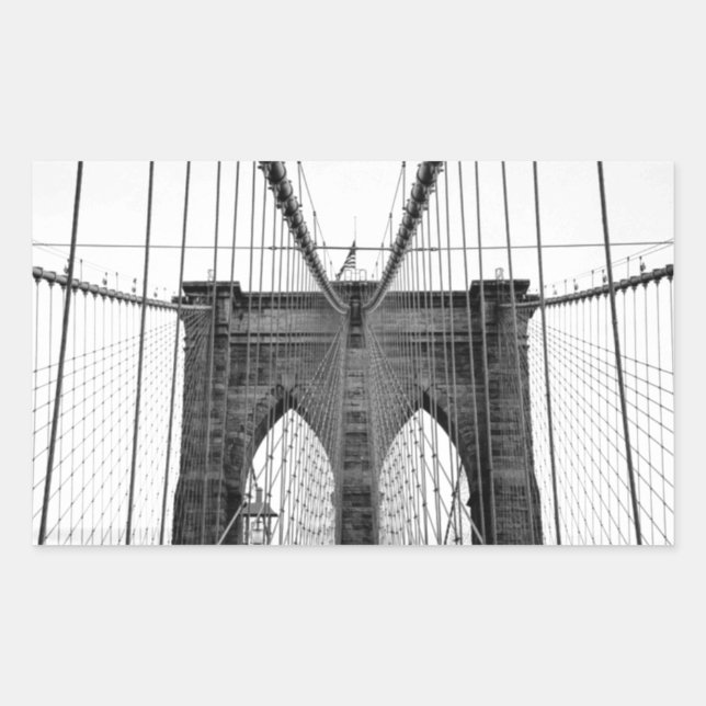 Pegatina Rectangular Black White Brooklyn Bridge Nueva York (Anverso)