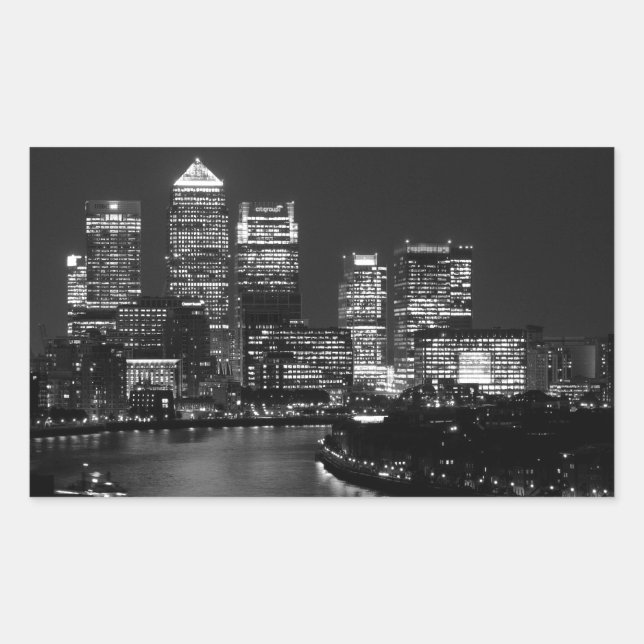 Pegatina Rectangular Black White London City Night Travel Reino Unido (Anverso)