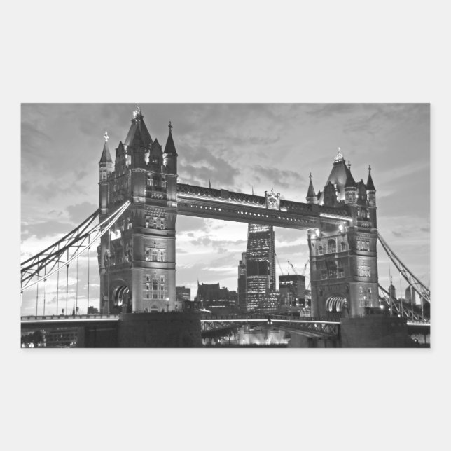 Pegatina Rectangular Black White London Tower Bridge Reino Unido (Anverso)